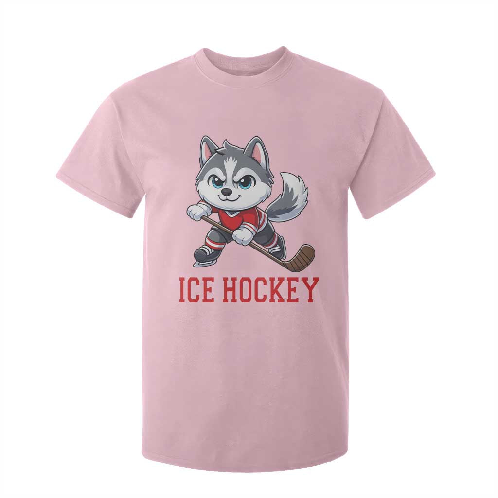 Funny Husky Playing Ice Hockey T Shirt For Kid Gift For Dog Lovers TS12 Light Pink Print Your Wear