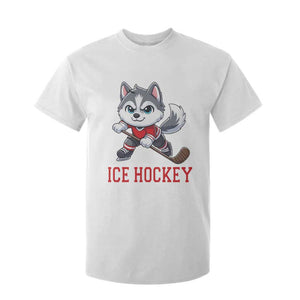 Funny Husky Playing Ice Hockey T Shirt For Kid Gift For Dog Lovers TS12 White Print Your Wear