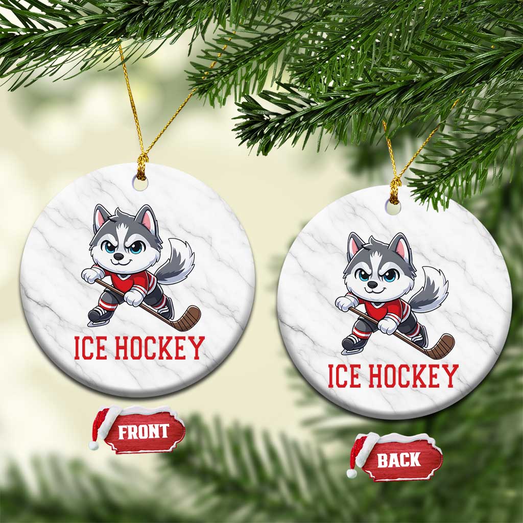 Funny Husky Playing Ice Hockey Ceramic Ornament Gift For Dog Lovers TS12 1pc White Marble Print Your Wear