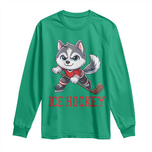 Funny Husky Playing Ice Hockey Long Sleeve Shirt Gift For Dog Lovers TS12 Irish Green Print Your Wear