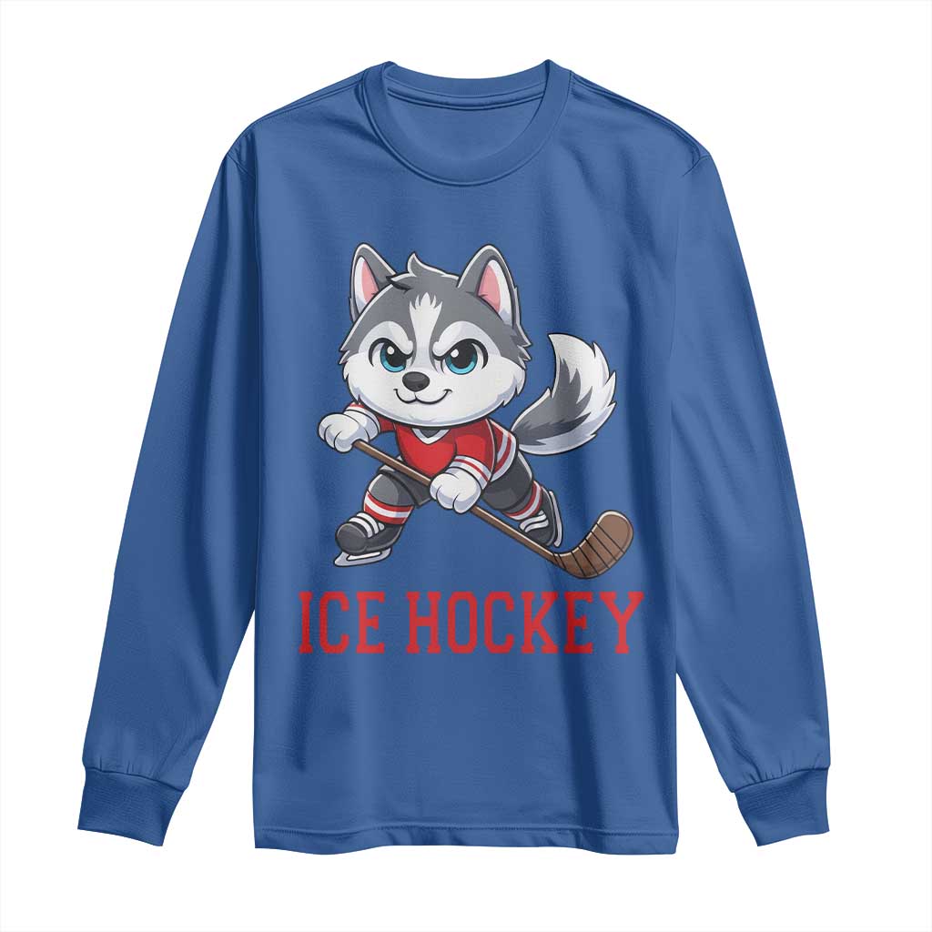 Funny Husky Playing Ice Hockey Long Sleeve Shirt Gift For Dog Lovers TS12 Royal Blue Print Your Wear