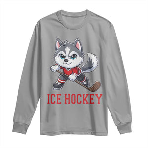 Funny Husky Playing Ice Hockey Long Sleeve Shirt Gift For Dog Lovers TS12 Sport Gray Print Your Wear