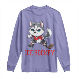 Funny Husky Playing Ice Hockey Long Sleeve Shirt Gift For Dog Lovers TS12 Violet Print Your Wear