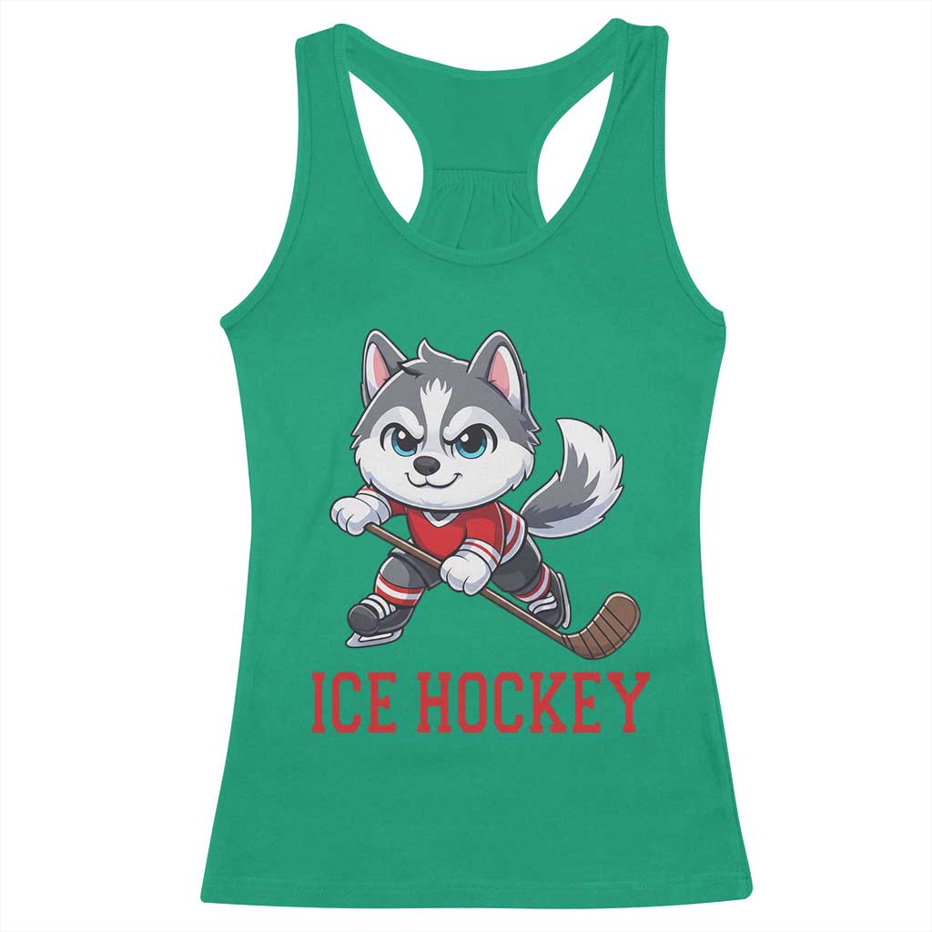 Funny Husky Playing Ice Hockey Racerback Tank Top Gift For Dog Lovers TS12 Irish Green Print Your Wear