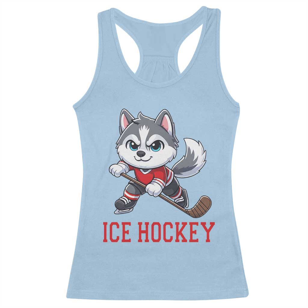 Funny Husky Playing Ice Hockey Racerback Tank Top Gift For Dog Lovers TS12 Light Blue Print Your Wear