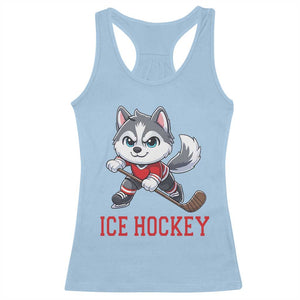 Funny Husky Playing Ice Hockey Racerback Tank Top Gift For Dog Lovers TS12 Light Blue Print Your Wear