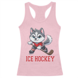 Funny Husky Playing Ice Hockey Racerback Tank Top Gift For Dog Lovers TS12 Light Pink Print Your Wear