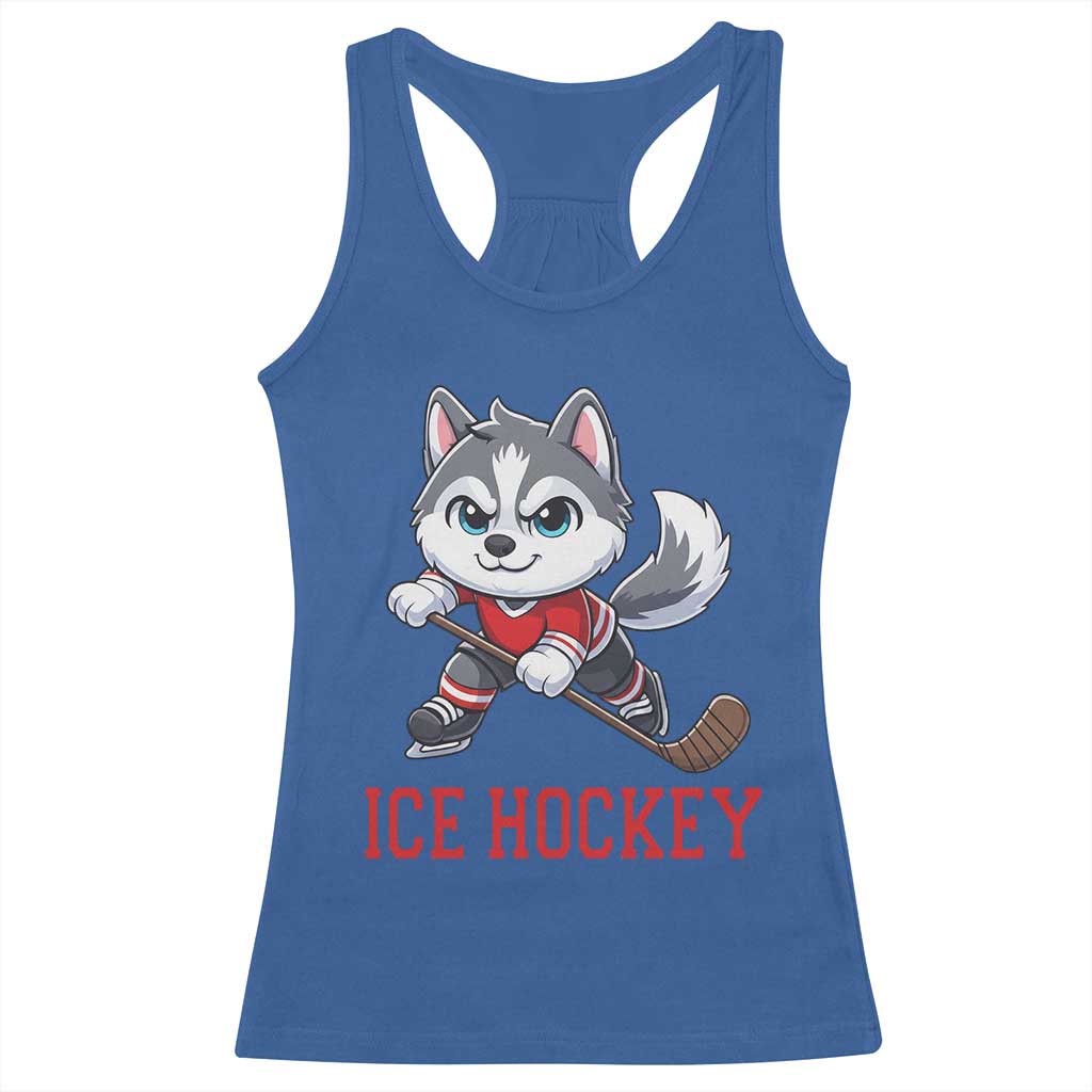 Funny Husky Playing Ice Hockey Racerback Tank Top Gift For Dog Lovers TS12 Royal Blue Print Your Wear