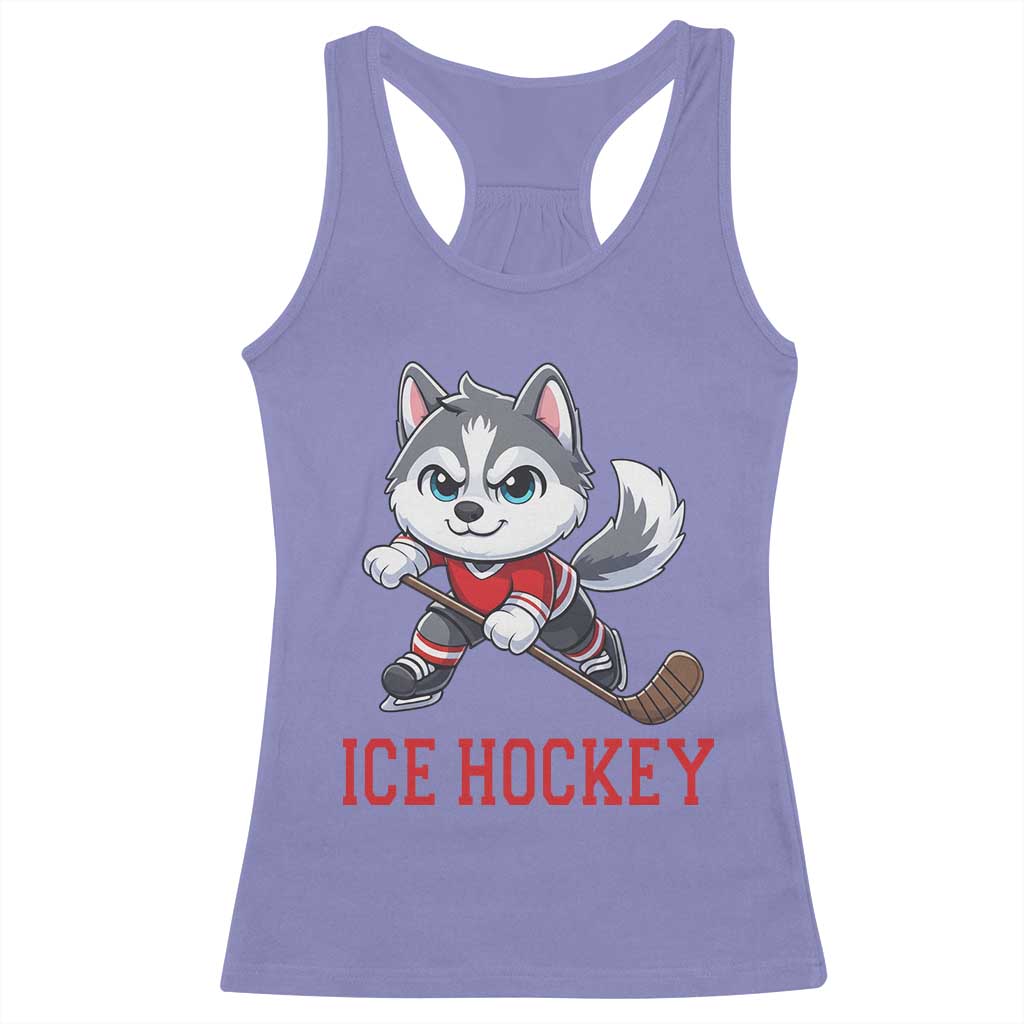 Funny Husky Playing Ice Hockey Racerback Tank Top Gift For Dog Lovers TS12 Violet Print Your Wear