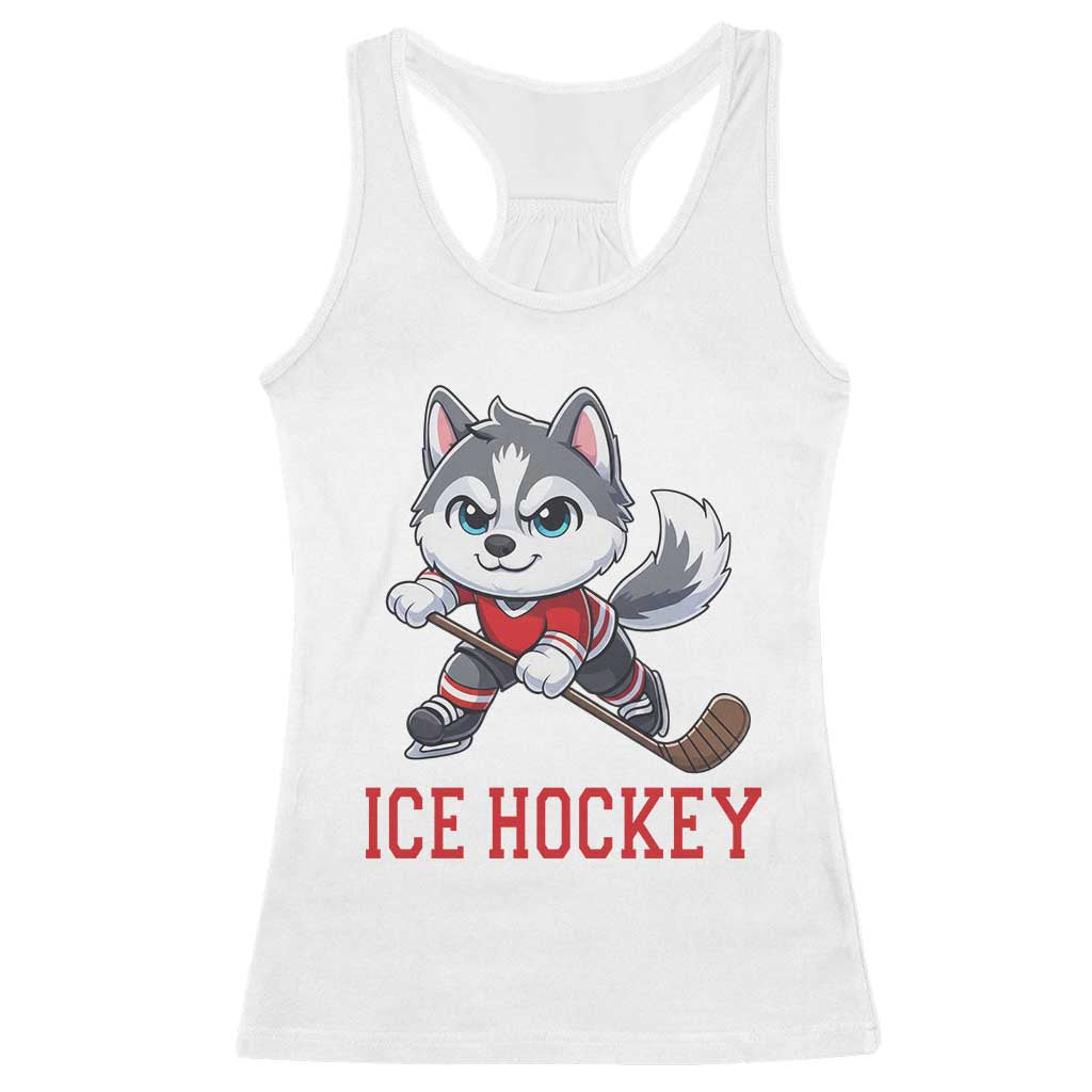 Funny Husky Playing Ice Hockey Racerback Tank Top Gift For Dog Lovers TS12 White Print Your Wear