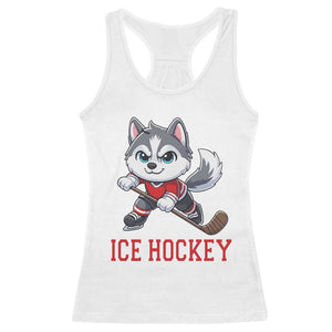 Funny Husky Playing Ice Hockey Racerback Tank Top Gift For Dog Lovers TS12 White Print Your Wear