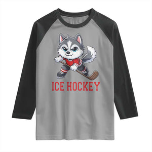 Funny Husky Playing Ice Hockey Raglan Shirt Gift For Dog Lovers TS12 Sport Gray Black Print Your Wear