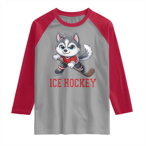 Funny Husky Playing Ice Hockey Raglan Shirt Gift For Dog Lovers TS12 Sport Gray Red Print Your Wear