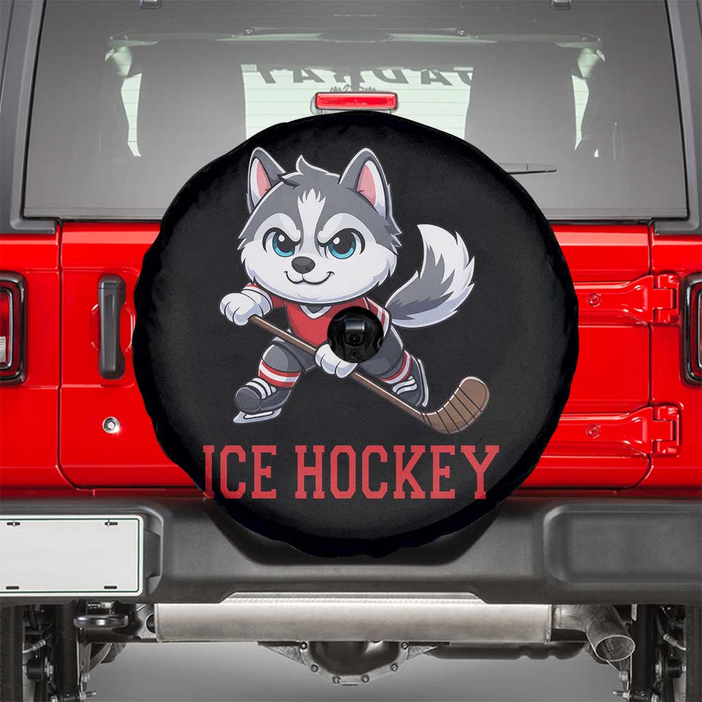 Funny Husky Playing Ice Hockey Spare Tire Cover Gift For Dog Lovers TS12 Black Print Your Wear