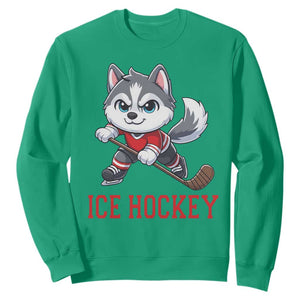 Funny Husky Playing Ice Hockey Sweatshirt Gift For Dog Lovers TS12 Irish Green Print Your Wear