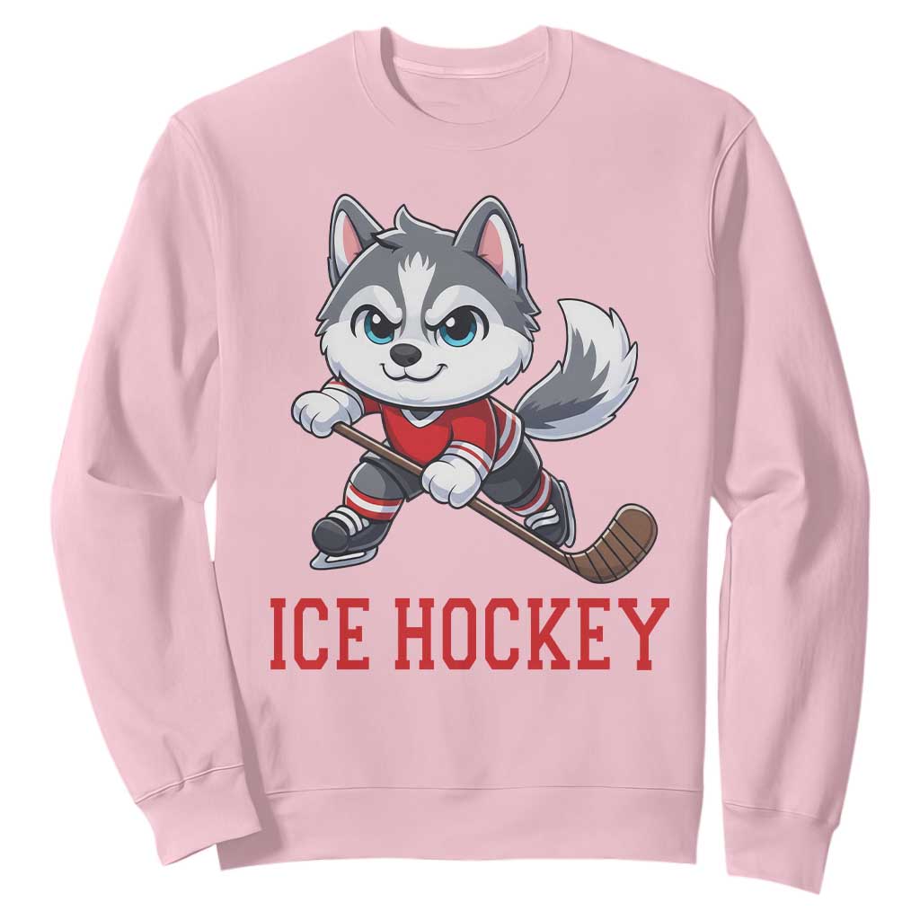 Funny Husky Playing Ice Hockey Sweatshirt Gift For Dog Lovers TS12 Light Pink Print Your Wear