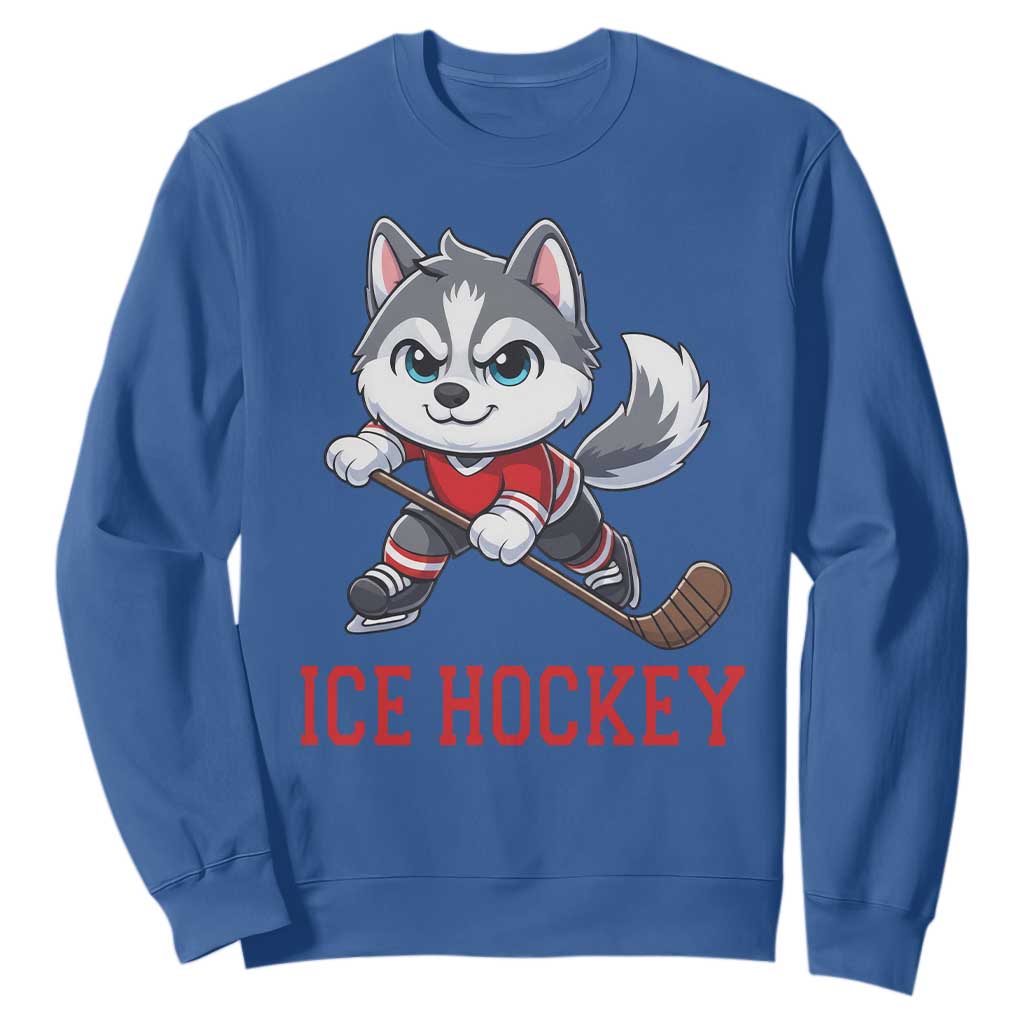 Funny Husky Playing Ice Hockey Sweatshirt Gift For Dog Lovers TS12 Royal Blue Print Your Wear