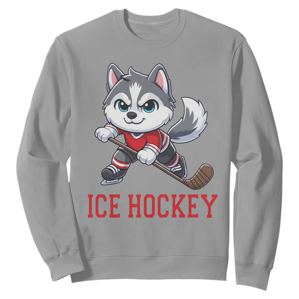 Funny Husky Playing Ice Hockey Sweatshirt Gift For Dog Lovers TS12 Sport Gray Print Your Wear
