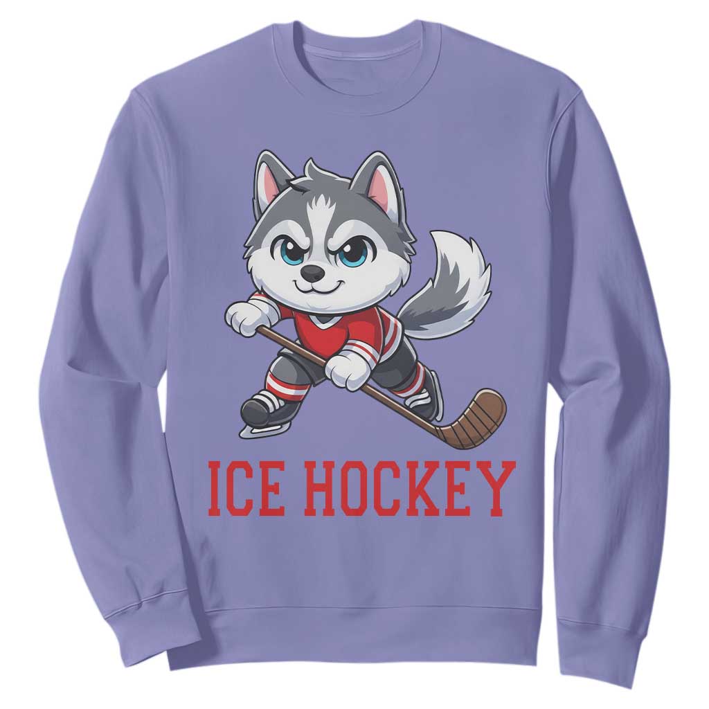 Funny Husky Playing Ice Hockey Sweatshirt Gift For Dog Lovers TS12 Violet Print Your Wear