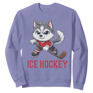 Funny Husky Playing Ice Hockey Sweatshirt Gift For Dog Lovers TS12 Violet Print Your Wear
