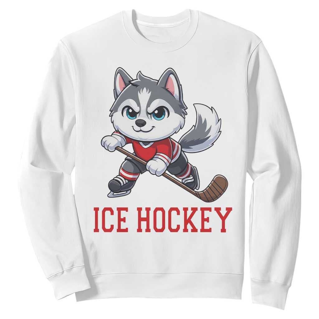 Funny Husky Playing Ice Hockey Sweatshirt Gift For Dog Lovers TS12 White Print Your Wear