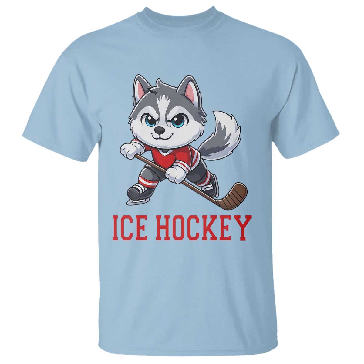 Funny Husky Playing Ice Hockey T Shirt Gift For Dog Lovers TS12 Light Blue Print Your Wear