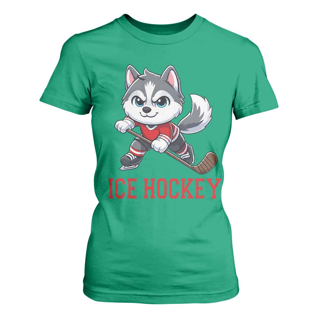 Funny Husky Playing Ice Hockey T Shirt For Women Gift For Dog Lovers TS12 Irish Green Print Your Wear
