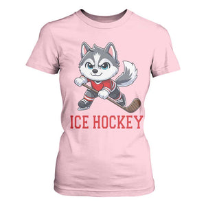 Funny Husky Playing Ice Hockey T Shirt For Women Gift For Dog Lovers TS12 Light Pink Print Your Wear