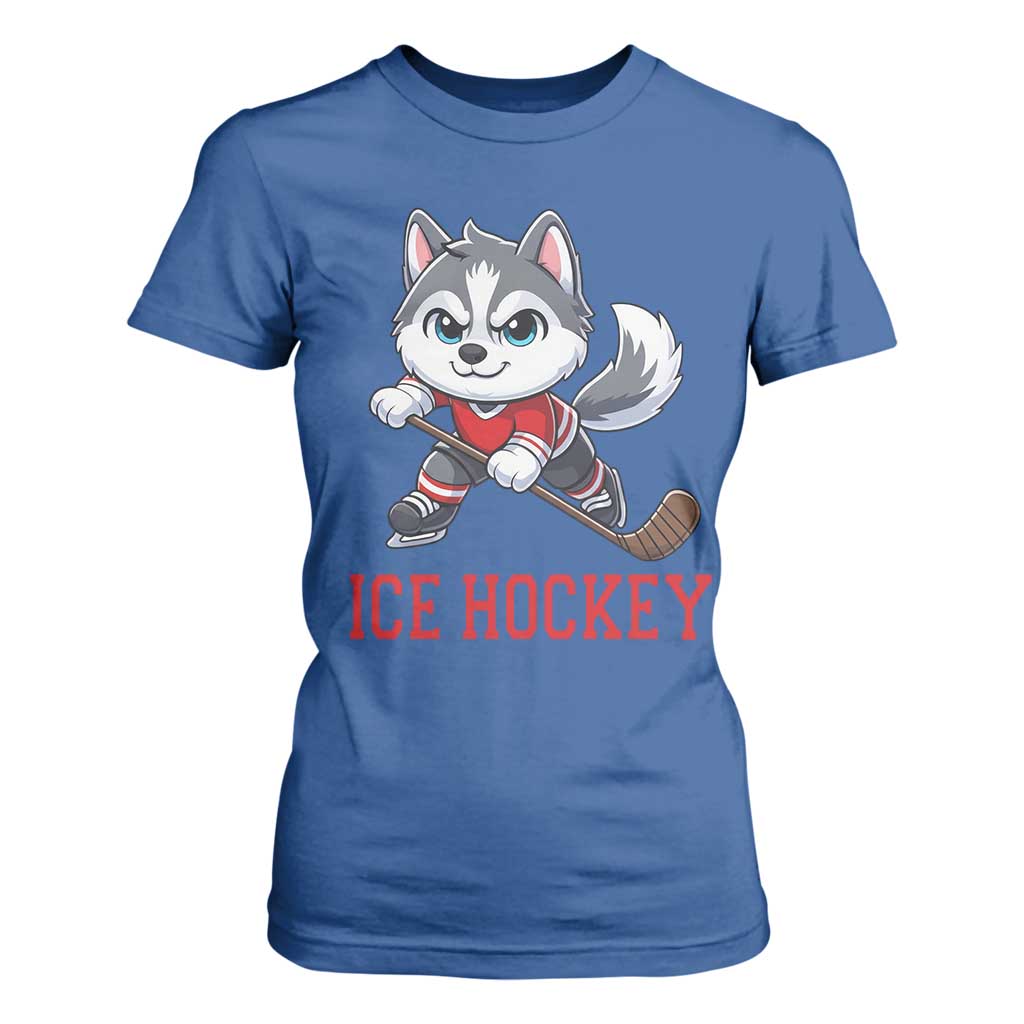 Funny Husky Playing Ice Hockey T Shirt For Women Gift For Dog Lovers TS12 Royal Blue Print Your Wear