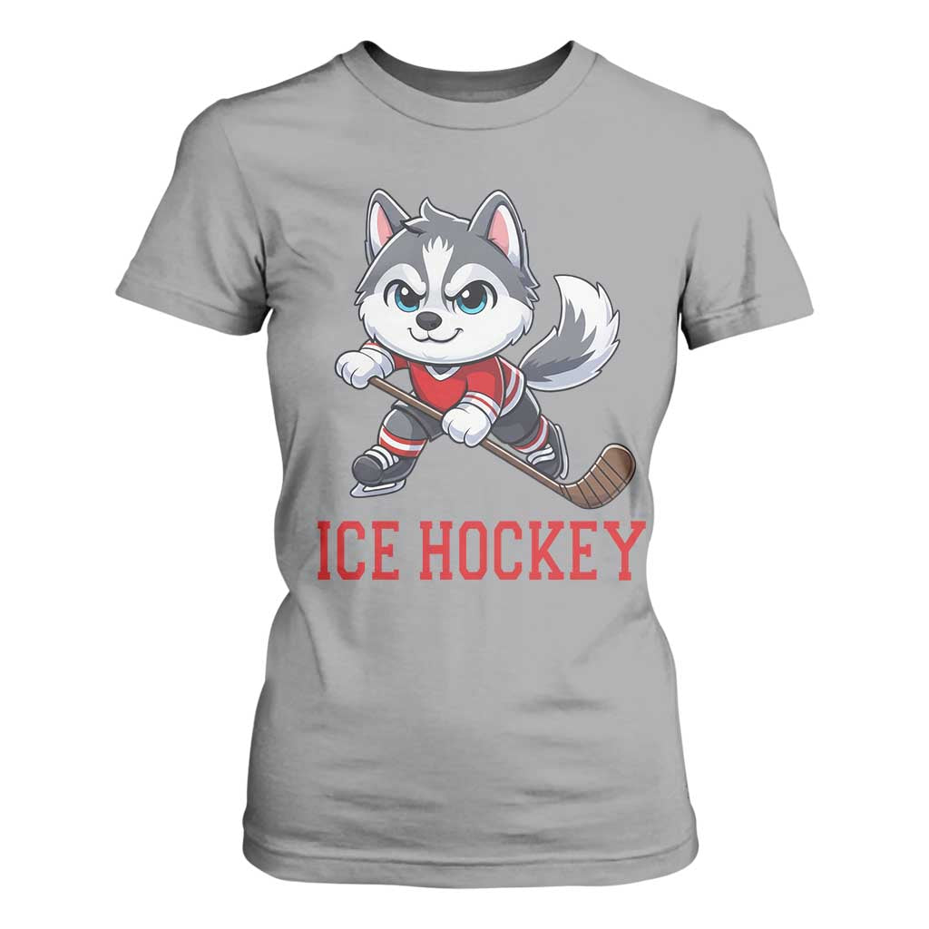 Funny Husky Playing Ice Hockey T Shirt For Women Gift For Dog Lovers TS12 Sport Gray Print Your Wear