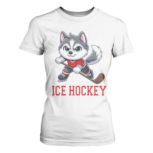 Funny Husky Playing Ice Hockey T Shirt For Women Gift For Dog Lovers TS12 White Print Your Wear