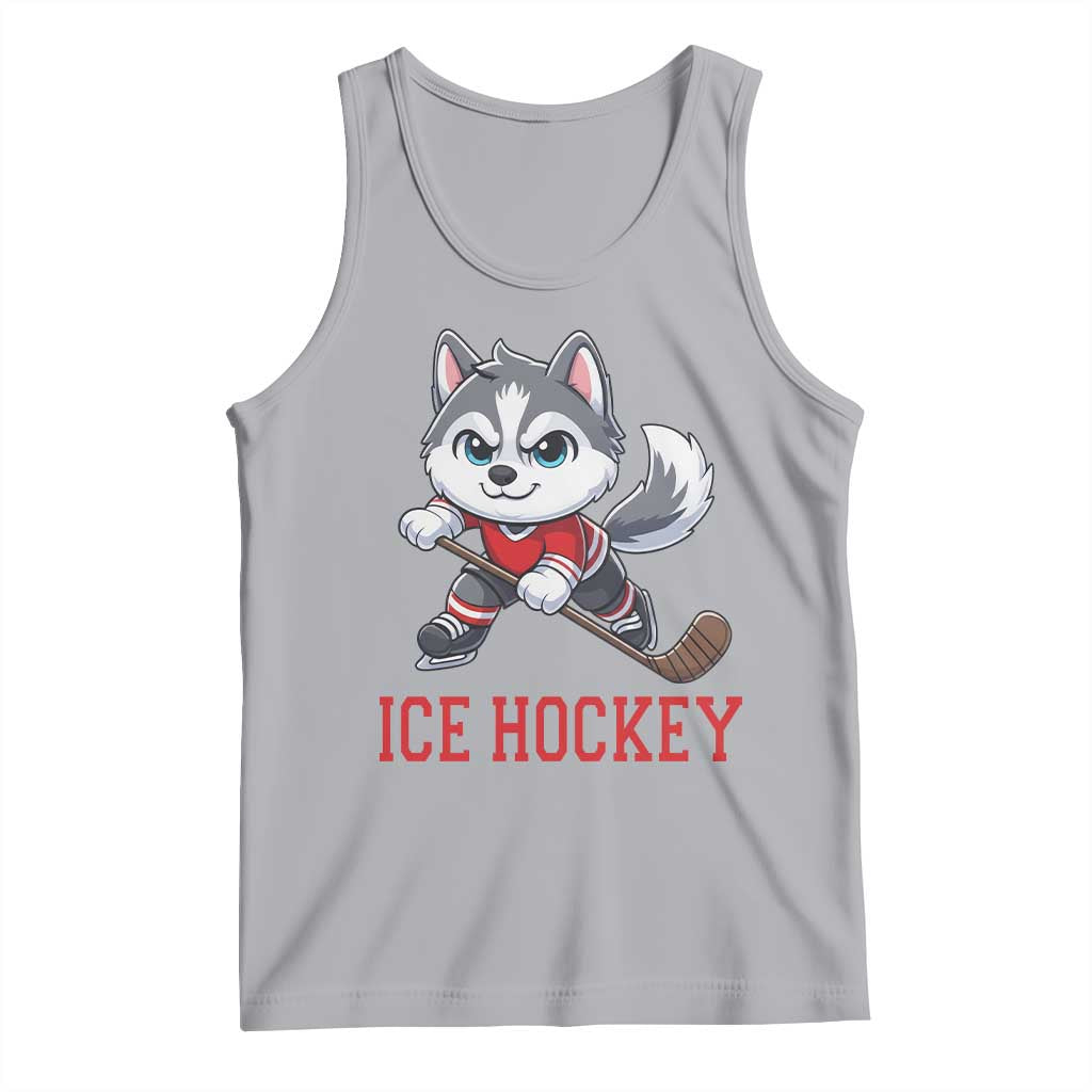 Funny Husky Playing Ice Hockey Tank Top Gift For Dog Lovers TS12 Athletic Heather Print Your Wear