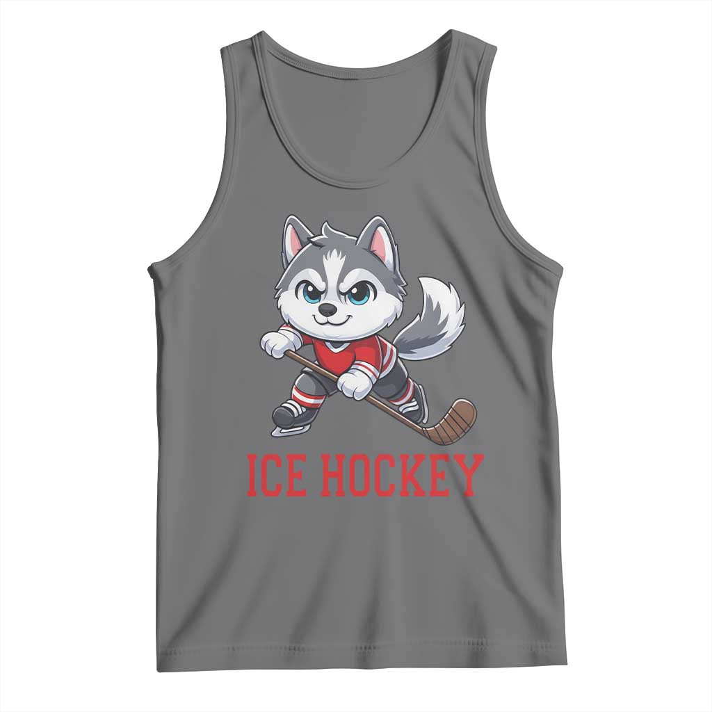Funny Husky Playing Ice Hockey Tank Top Gift For Dog Lovers TS12 Black Heather Print Your Wear