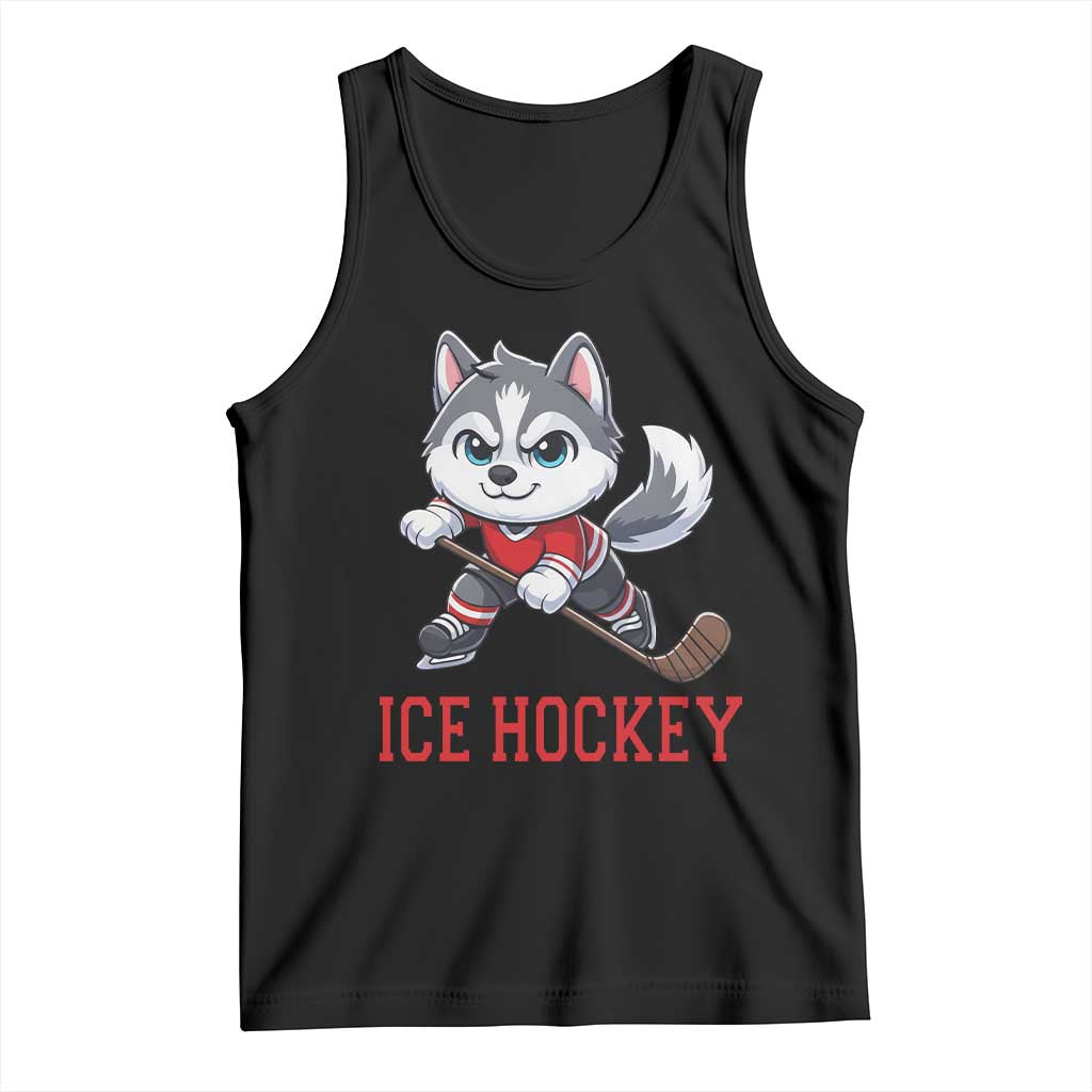 Funny Husky Playing Ice Hockey Tank Top Gift For Dog Lovers TS12 Black Print Your Wear