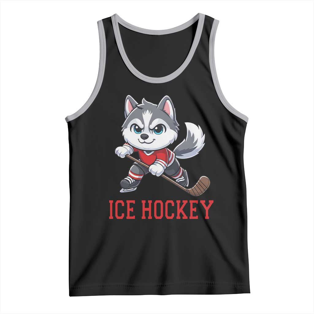 Funny Husky Playing Ice Hockey Tank Top Gift For Dog Lovers TS12 Black Athletic Heather Print Your Wear
