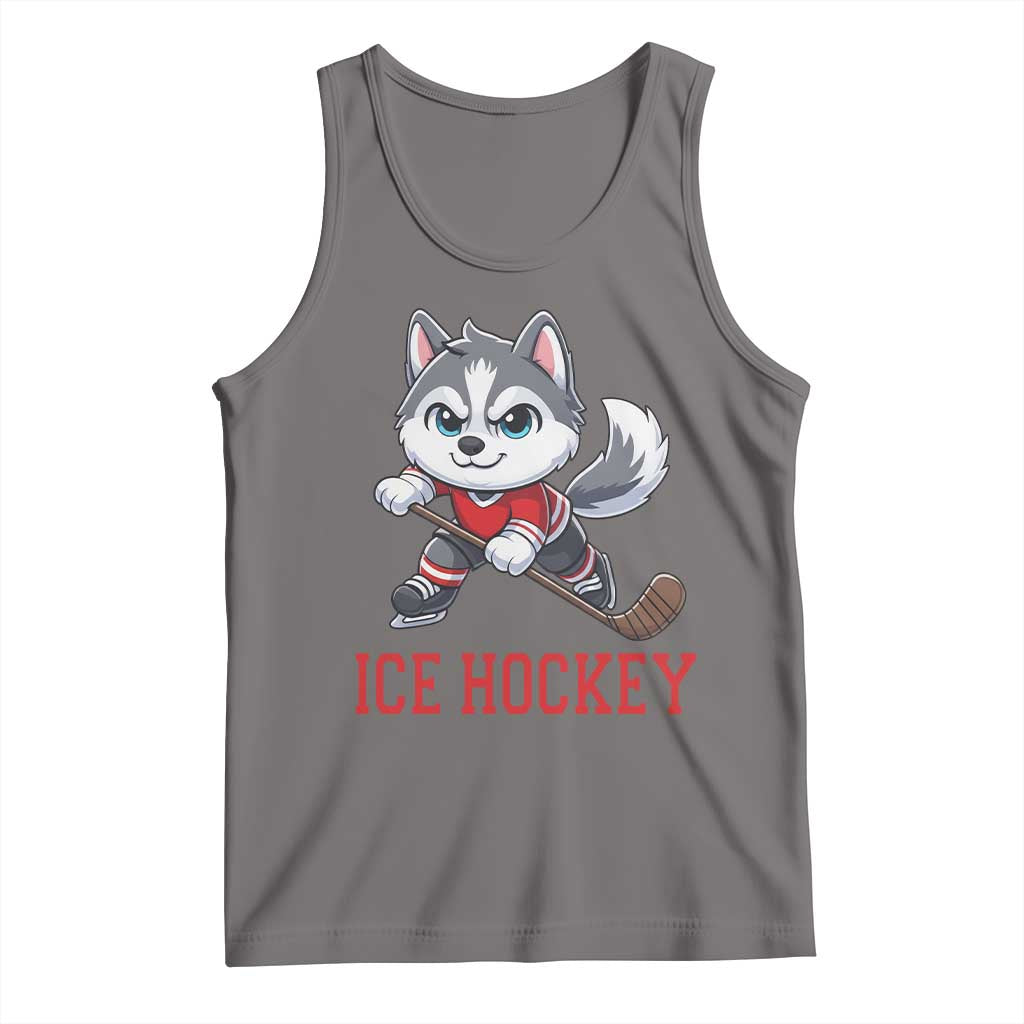 Funny Husky Playing Ice Hockey Tank Top Gift For Dog Lovers TS12 Deep Heather Print Your Wear