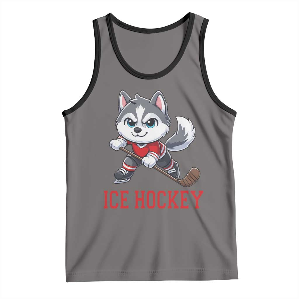 Funny Husky Playing Ice Hockey Tank Top Gift For Dog Lovers TS12 Deep Heather Black Print Your Wear