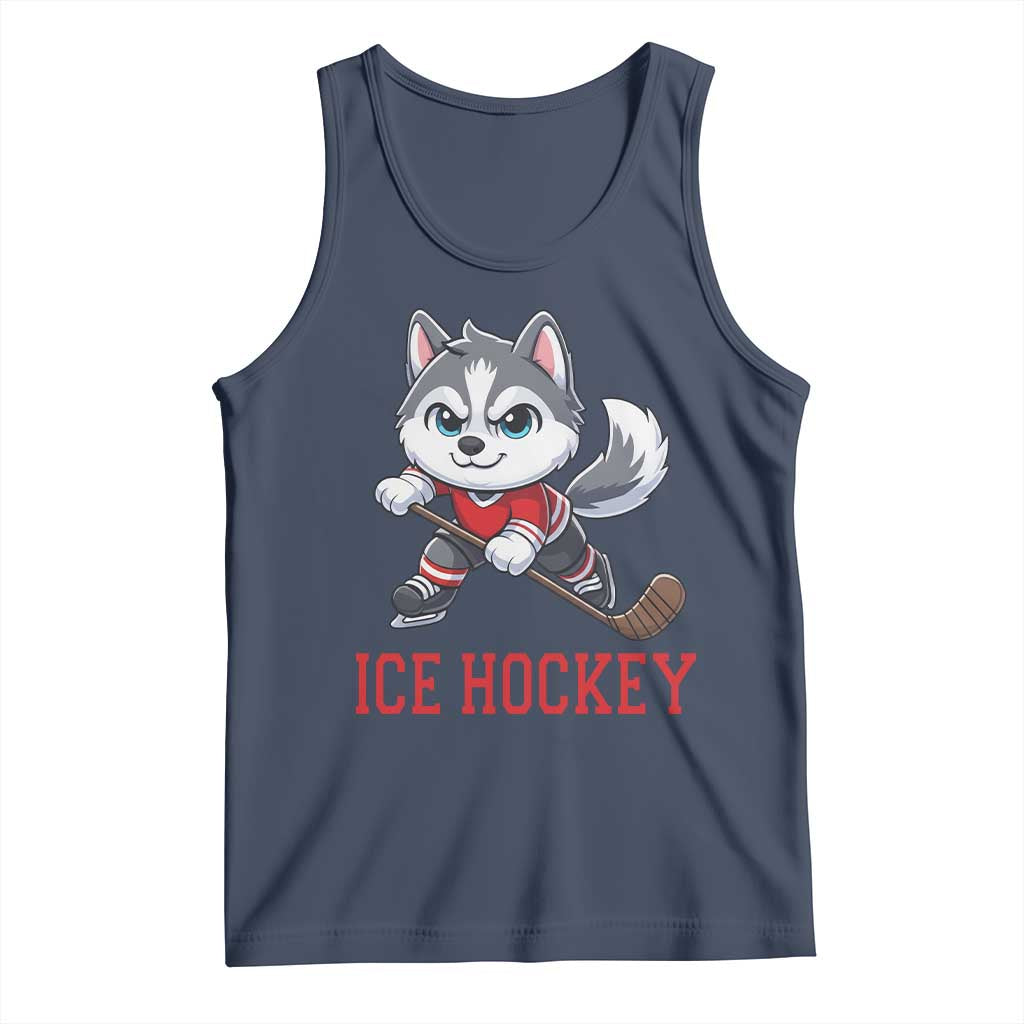 Funny Husky Playing Ice Hockey Tank Top Gift For Dog Lovers TS12 Navy Print Your Wear