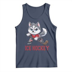 Funny Husky Playing Ice Hockey Tank Top Gift For Dog Lovers TS12 Navy Print Your Wear