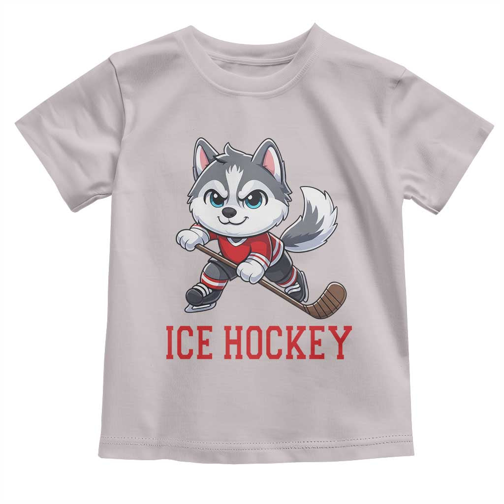 Funny Husky Playing Ice Hockey Toddler T Shirt Gift For Dog Lovers TS12 Ice Gray Print Your Wear
