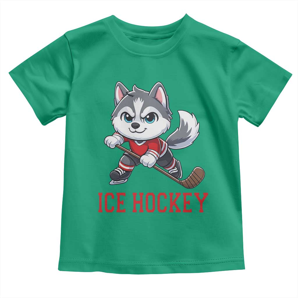 Funny Husky Playing Ice Hockey Toddler T Shirt Gift For Dog Lovers TS12 Irish Green Print Your Wear
