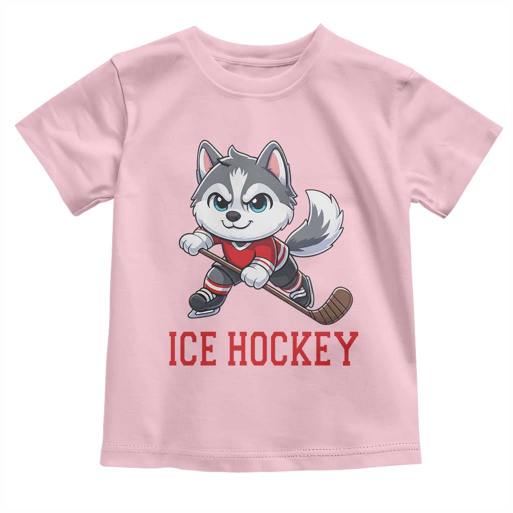 Funny Husky Playing Ice Hockey Toddler T Shirt Gift For Dog Lovers TS12 Light Pink Print Your Wear
