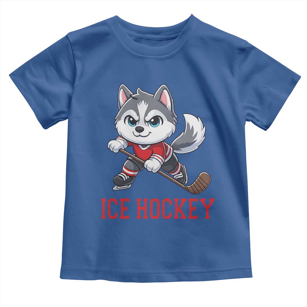 Funny Husky Playing Ice Hockey Toddler T Shirt Gift For Dog Lovers TS12 Royal Blue Print Your Wear