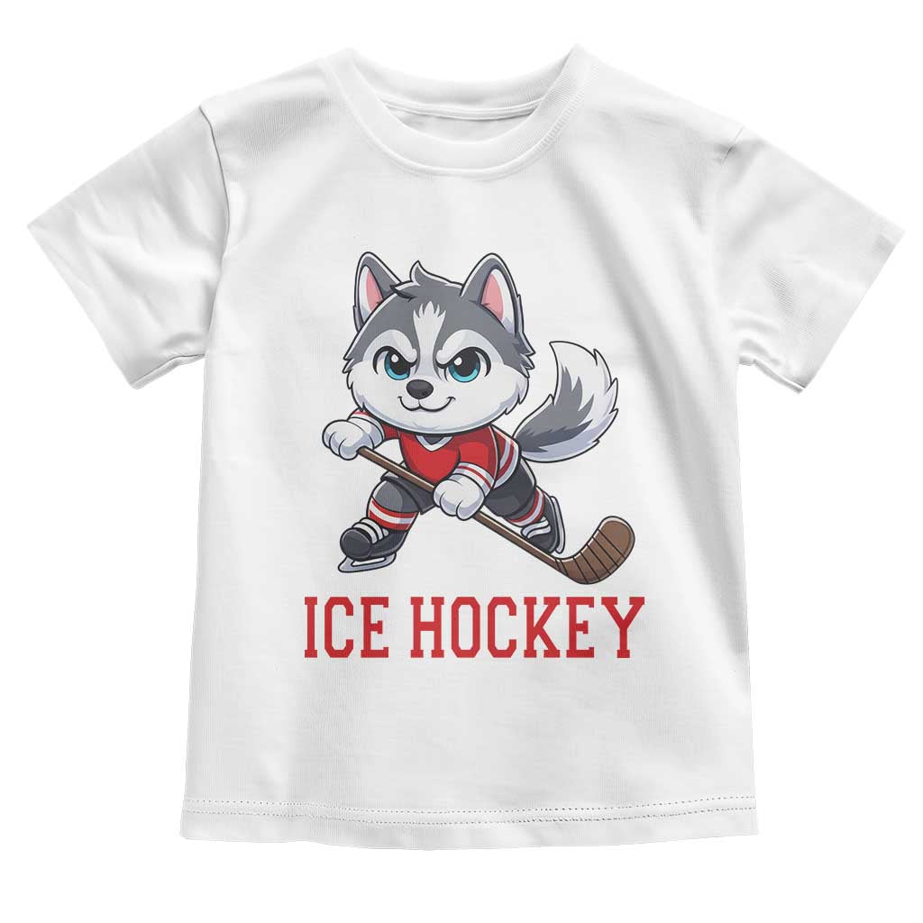 Funny Husky Playing Ice Hockey Toddler T Shirt Gift For Dog Lovers TS12 White Print Your Wear