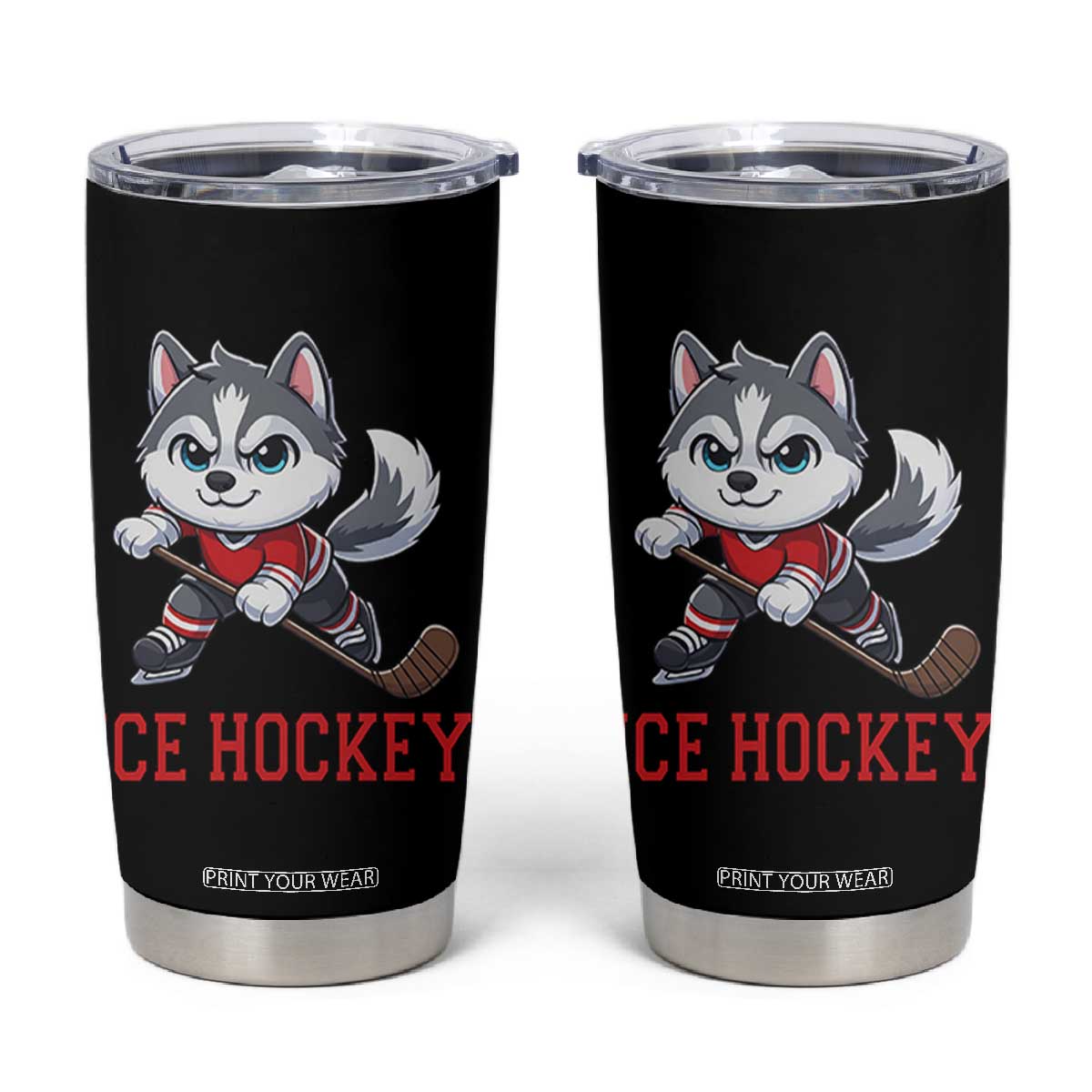 Funny Husky Playing Ice Hockey Tumbler Cup Gift For Dog Lovers TS12 Black Print Your Wear