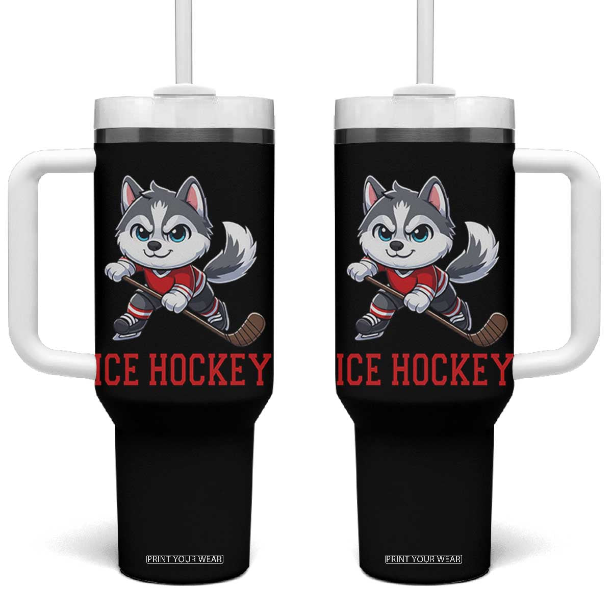 Funny Husky Playing Ice Hockey Tumbler With Handle Gift For Dog Lovers TS12 One Size: 40 oz Black Print Your Wear