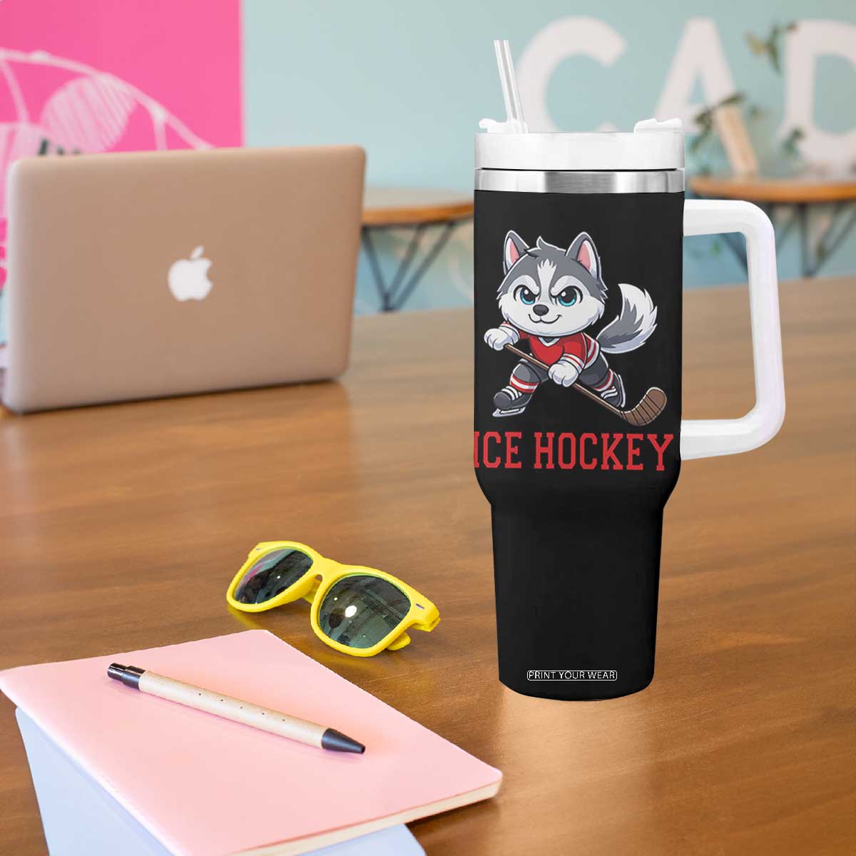 Funny Husky Playing Ice Hockey Tumbler With Handle Gift For Dog Lovers TS12 Print Your Wear