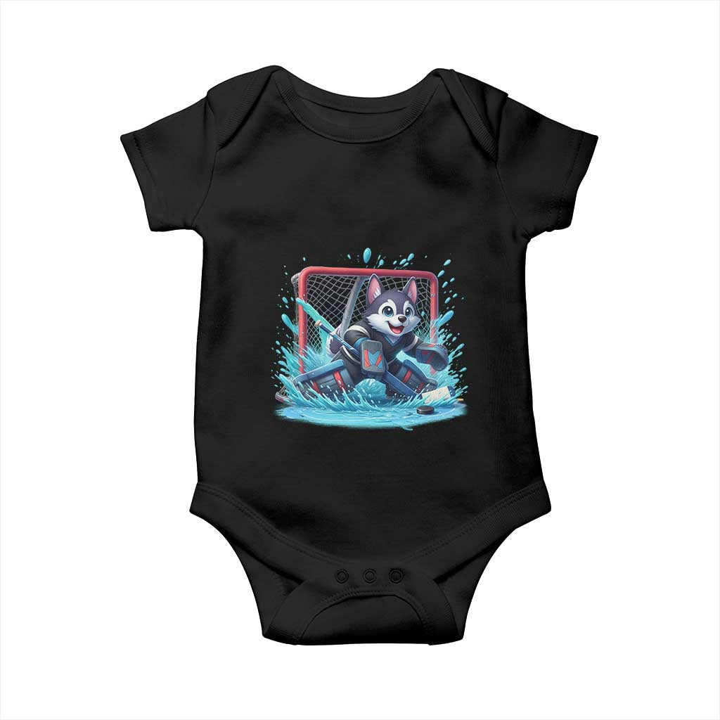 Siberian Husky Ice Hockey Player Baby Onesie Funny Goalie Gift TS12 Black Print Your Wear
