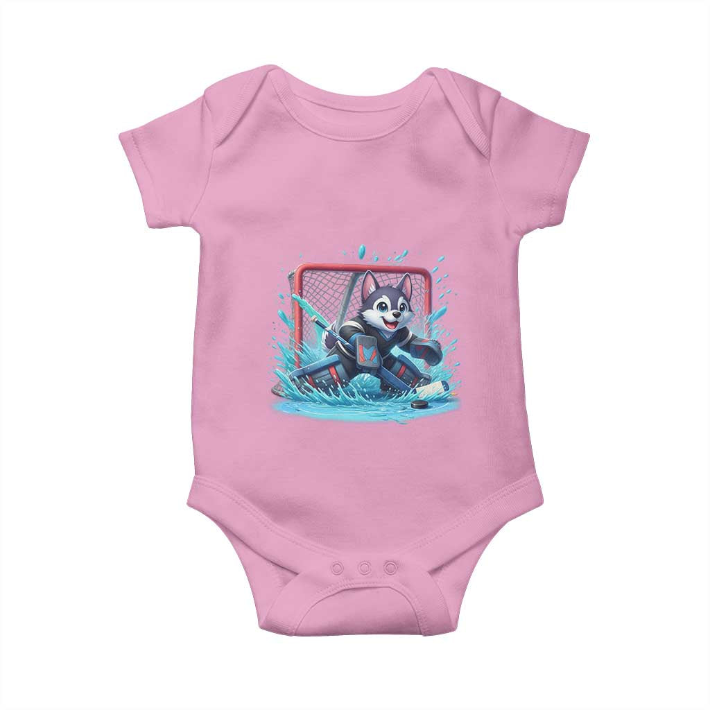 Siberian Husky Ice Hockey Player Baby Onesie Funny Goalie Gift TS12 Light Pink Print Your Wear