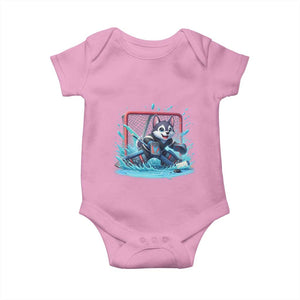 Siberian Husky Ice Hockey Player Baby Onesie Funny Goalie Gift TS12 Light Pink Print Your Wear